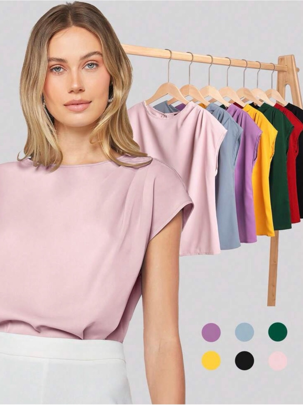 Women's Cap-Sleeve Satin Blouse in Soft Pink